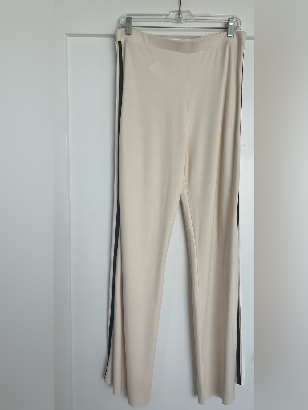 PLANET by Lauren G  Cream Side Stripe Wide Leg Pima Cotton Track Pants Size 2